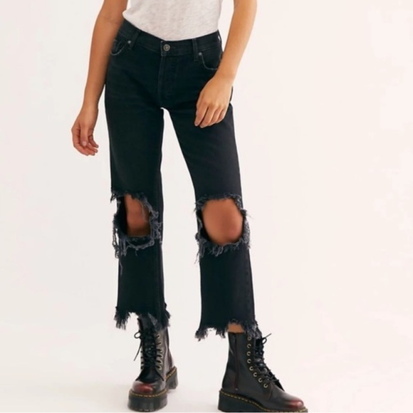 Free people Distressed Black Jeans - Picture 1 of 7